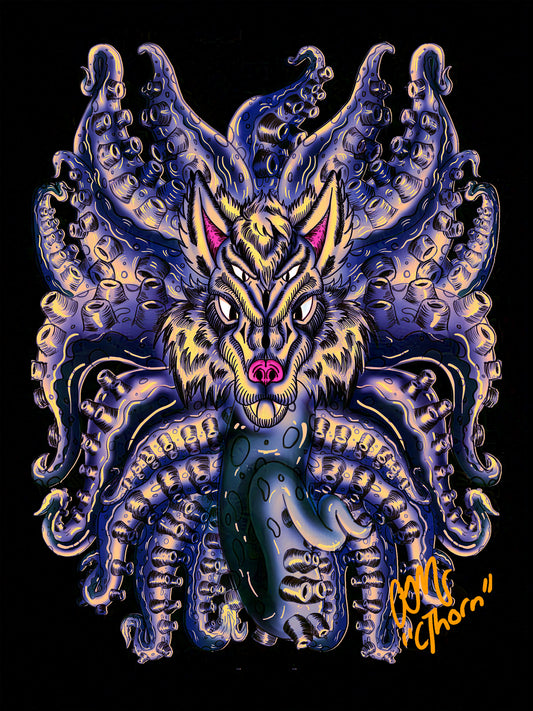 Gallery Quality Purple-Yellow Wolf Tulu Giclee Print