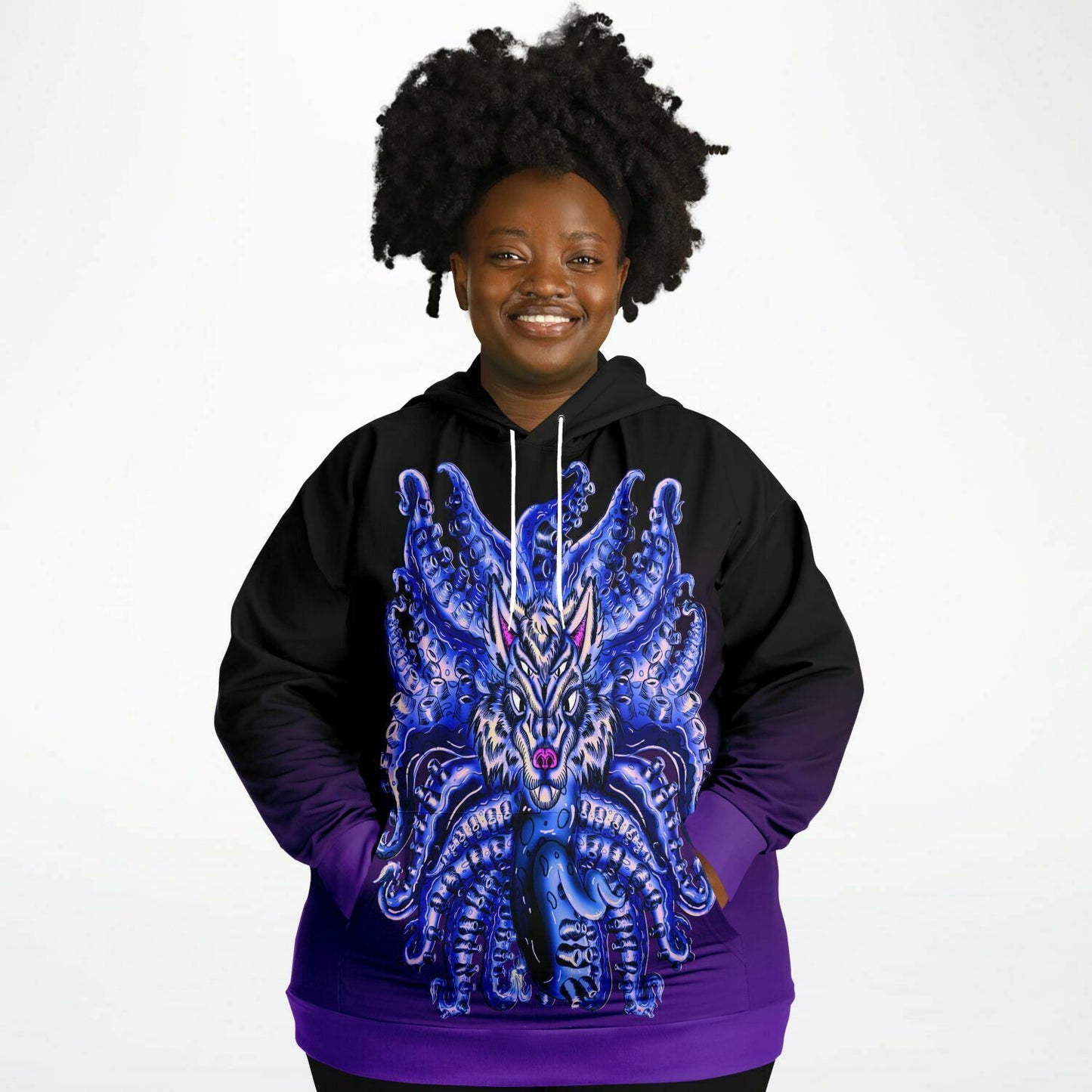 Deep Velvet Blue-Yellow Wolf Tulu Athletic Plus-size Hoodie
