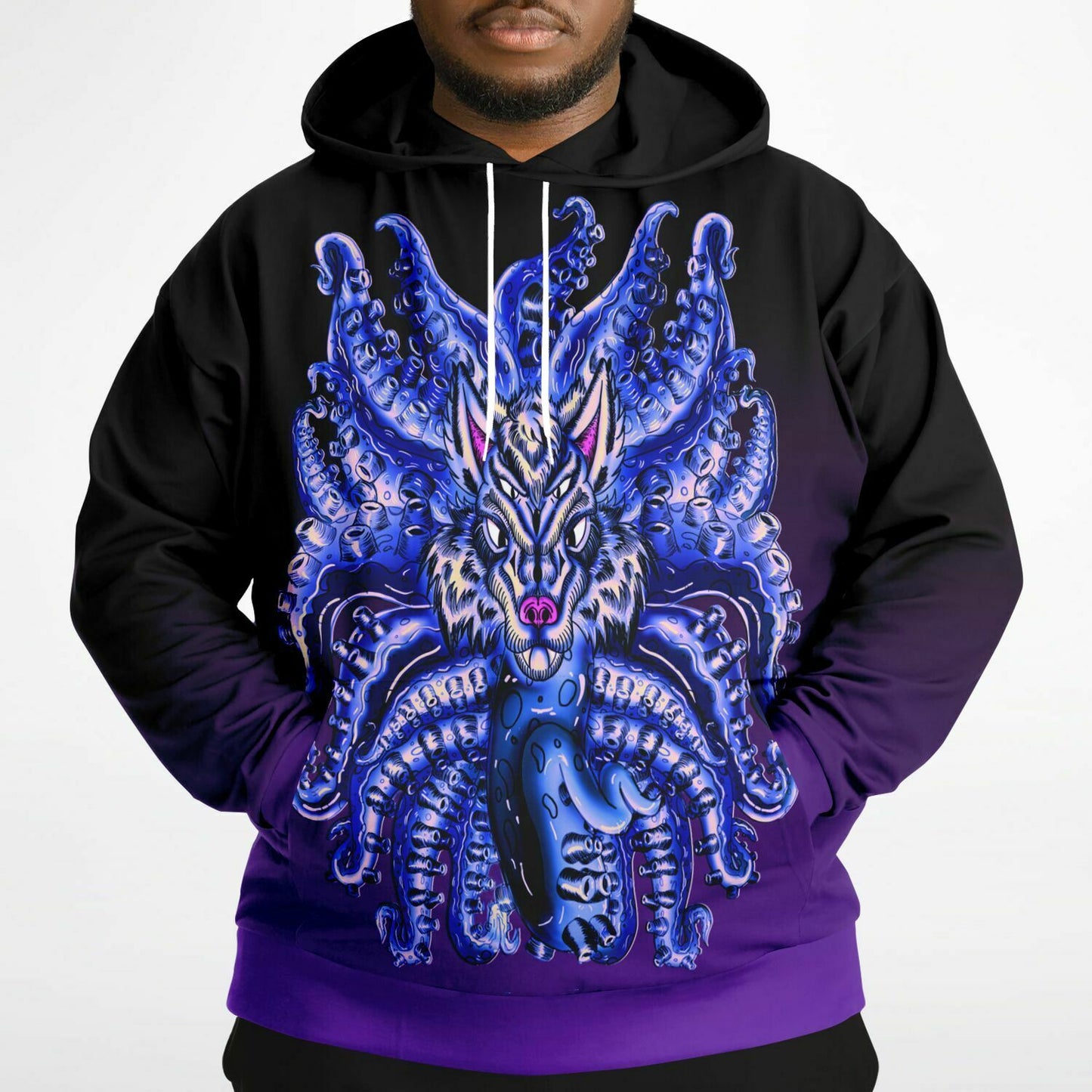 Deep Velvet Blue-Yellow Wolf Tulu Athletic Plus-size Hoodie