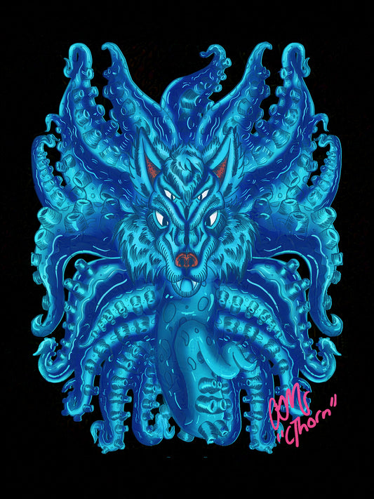 Gallery Quality Deep Blue Wolf Tulu Giclée Print